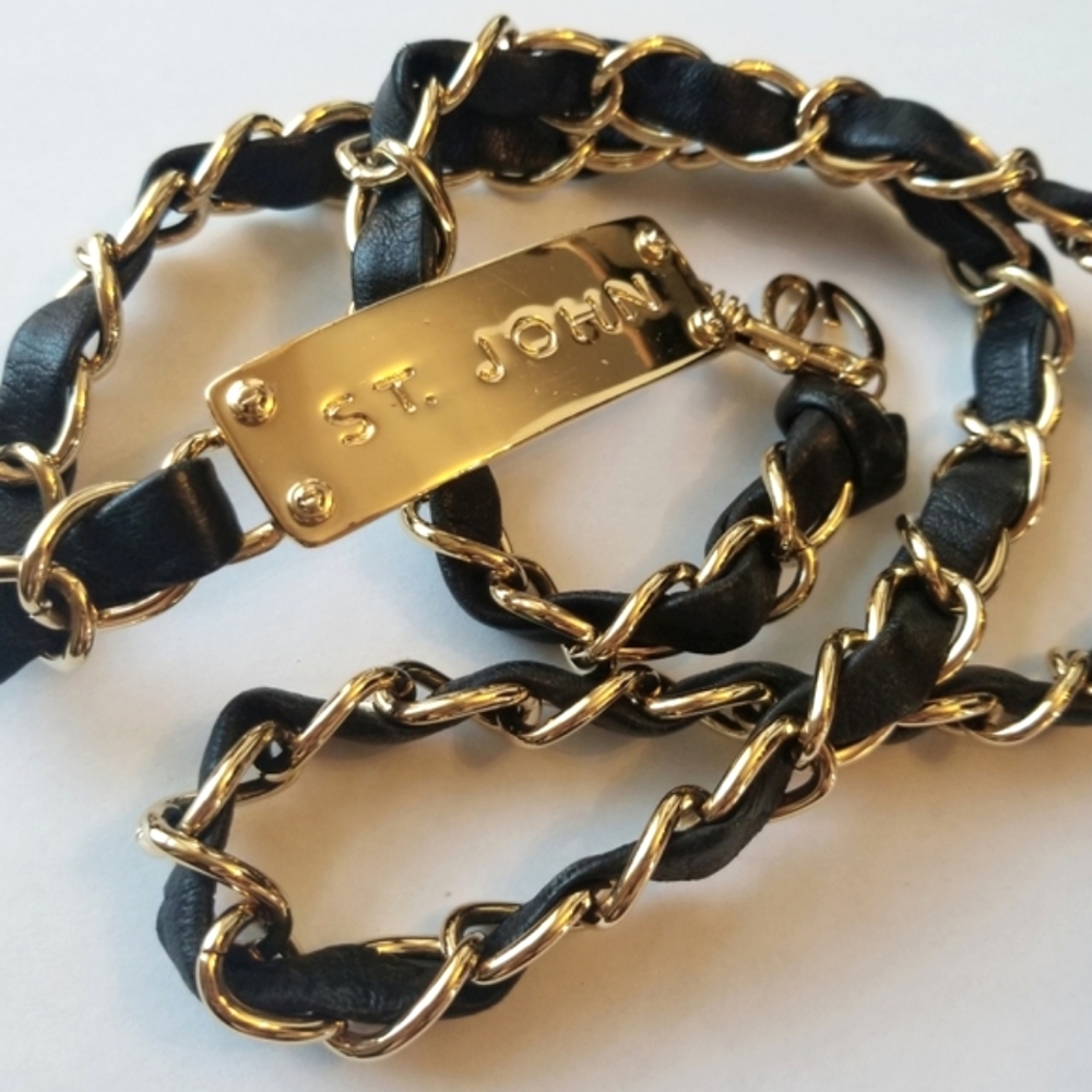 ❗St. John Vintage Gold Black Leather Chain Belt❗